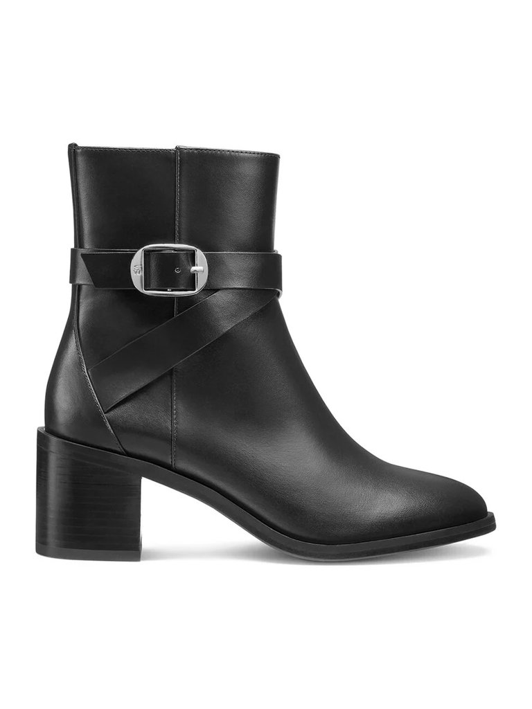 $700 Stuart Weitzman Esme Belted Zip Leather Bootie Block Black 6.5 (2) (A5)
